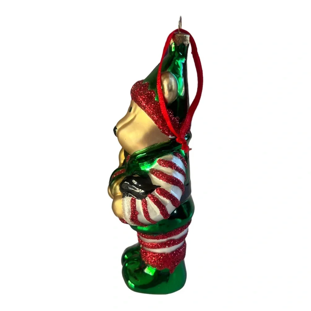 2001 Starbucks Bearista‎ Elf Ornament Glass Vintage Glitter Christmas With Box